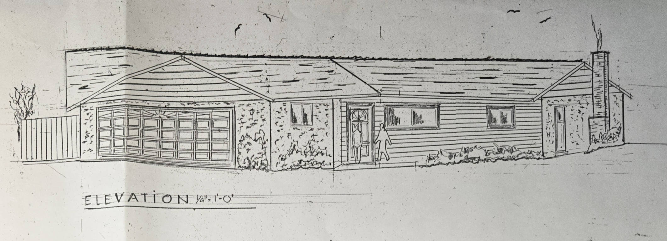 A drawing by Bent Juhl of a ranch house 